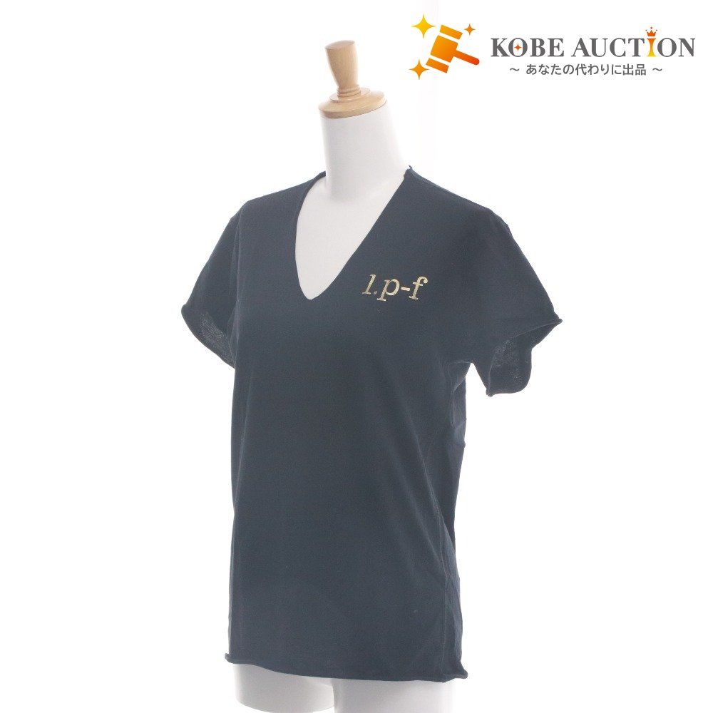 ■ ルシアンペラフィネ Tシャツ 半袖 Vネック トップス カットソー スカル ドクロ バックプリント レディース XS ブラック系