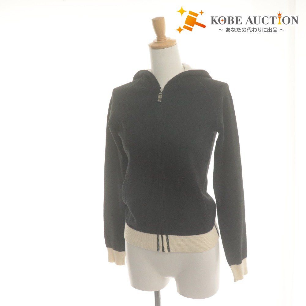 ■ Lucien Pellat-Finet ルシアンペラフィネ パーカー 長袖 トップス ジップアップ フーディ スカル カシミヤ混 レディース XS ブラック