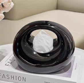 ティッシュボックス おしゃれ ティッシュケース ラウンド セラミック かわいい ブラック