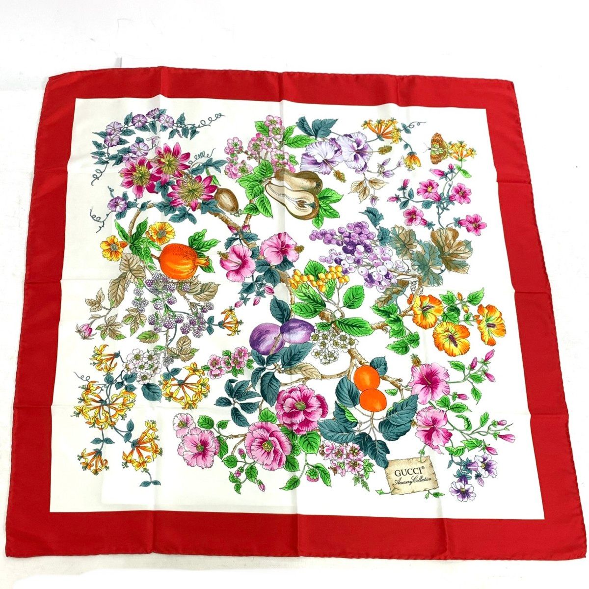 GUCCI グッチ 大判スカーフ フローラ×フルーツ/シルク ヴィンテージ品