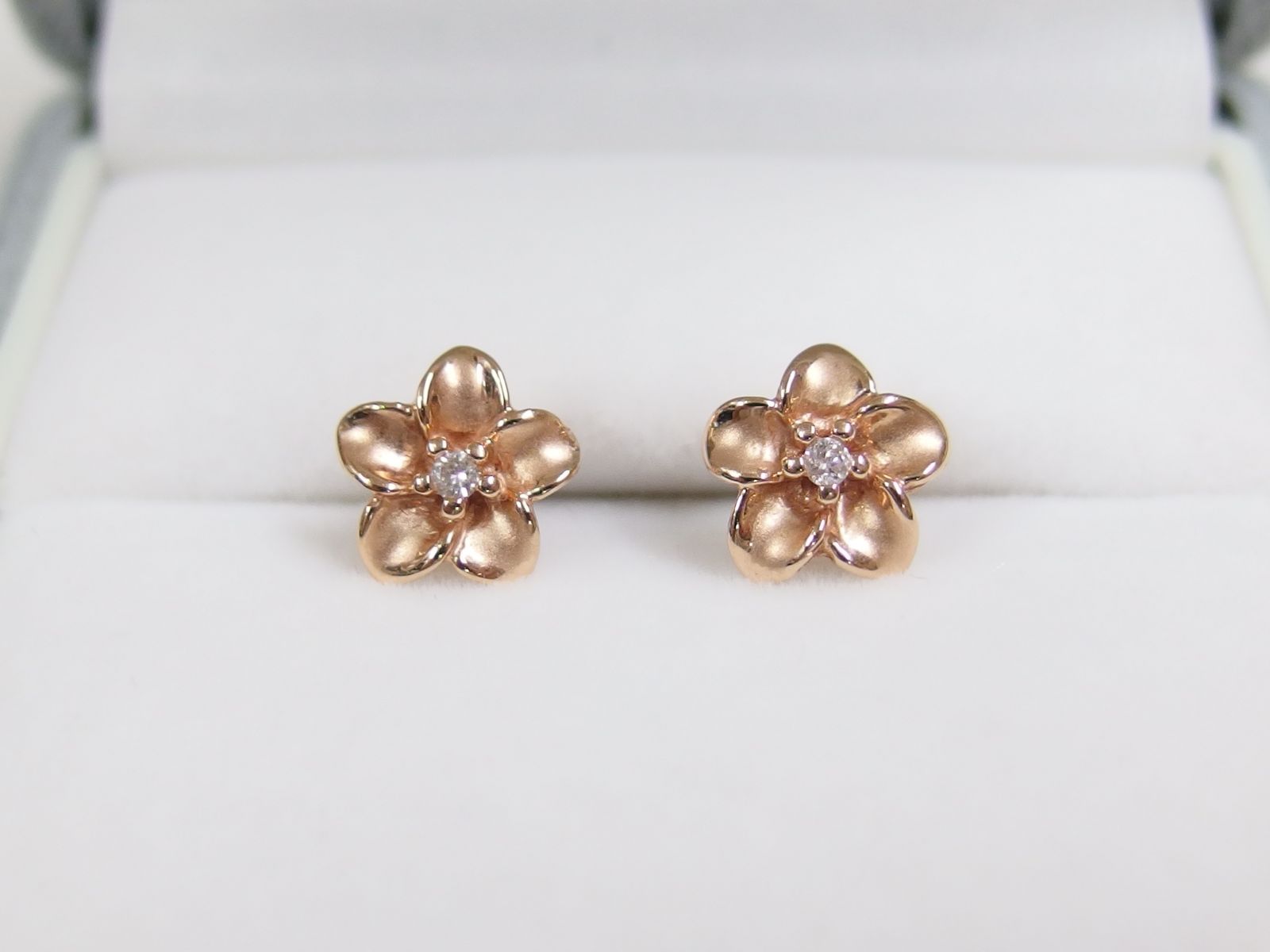 14K ピンクゴールド ダイヤ付き フラワー ピアス ※キャッチなし　/R4478