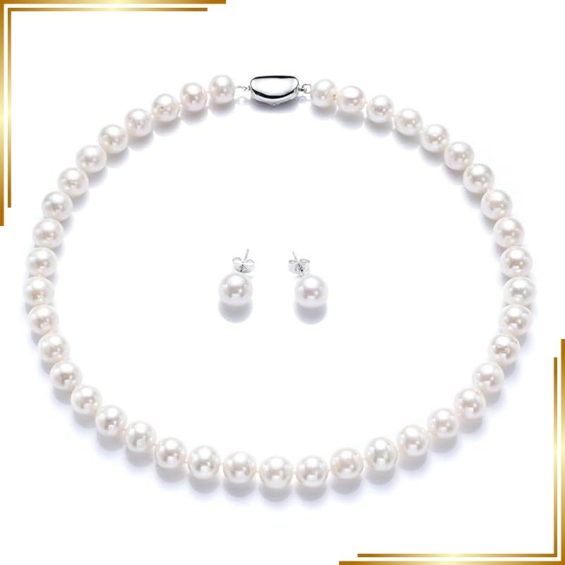 【新品】 [つやたまうるる] 結婚式用 本真珠ネックレス＆ピアスセット（イヤリング選択可） ホワイト 8.5?9mm 43cm ホ【 真珠専用化粧箱付 品質付】 卒業式 結婚式 ウエディング 入学式 0
