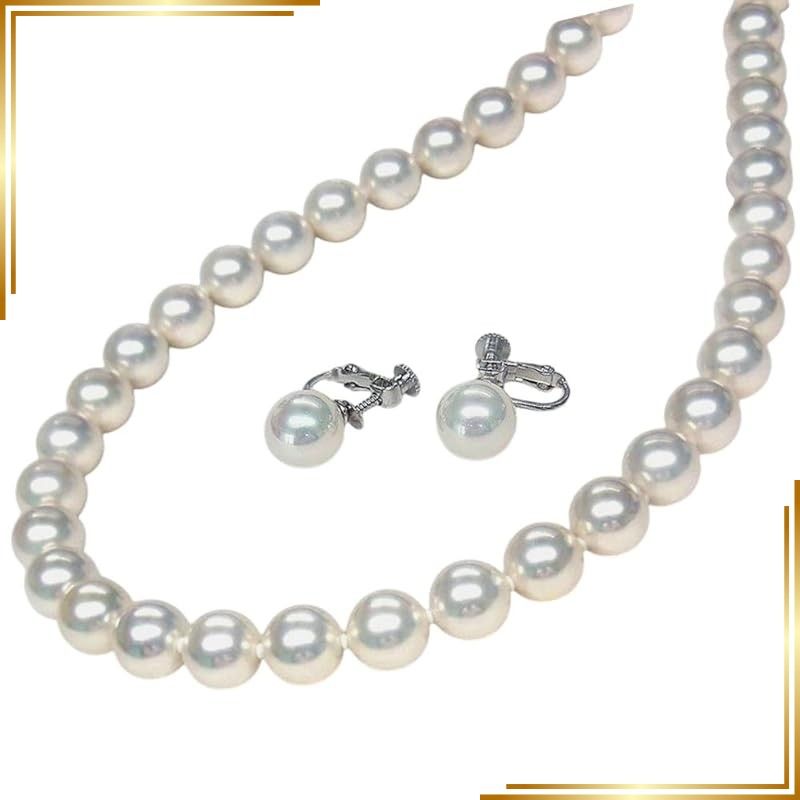 【新品】 [あなたと私の宝石箱] 花珠貝パール ネックレス・イヤリングセット8.0mm珠・長さ42cmタイプ [ジュエリー] ＜日本製＞ 【ギフトラッピング済み】 0
