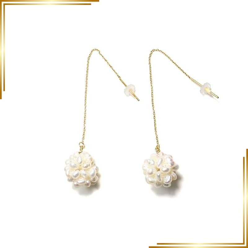 【新品】 [クレインズコレクション] 長期 日本製 淡水パール 天然ホワイト ピアス イヤリング 選べる10種 金属アレルギー対応 18Kゴールド仕上げ 上品な輝き 30日返品OK ギフトに お手入れクロス付 5点セット (05スレッダーピアス×ゴールド) 0
