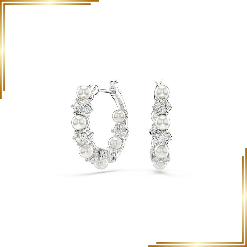 【新品】 [Swarovski] スワロフスキー マトリックス ドロップイヤリング クリスタルパール ラウンドカット クリア ロジウム仕上げ One Size クリスタル キュービックジルコニア 0