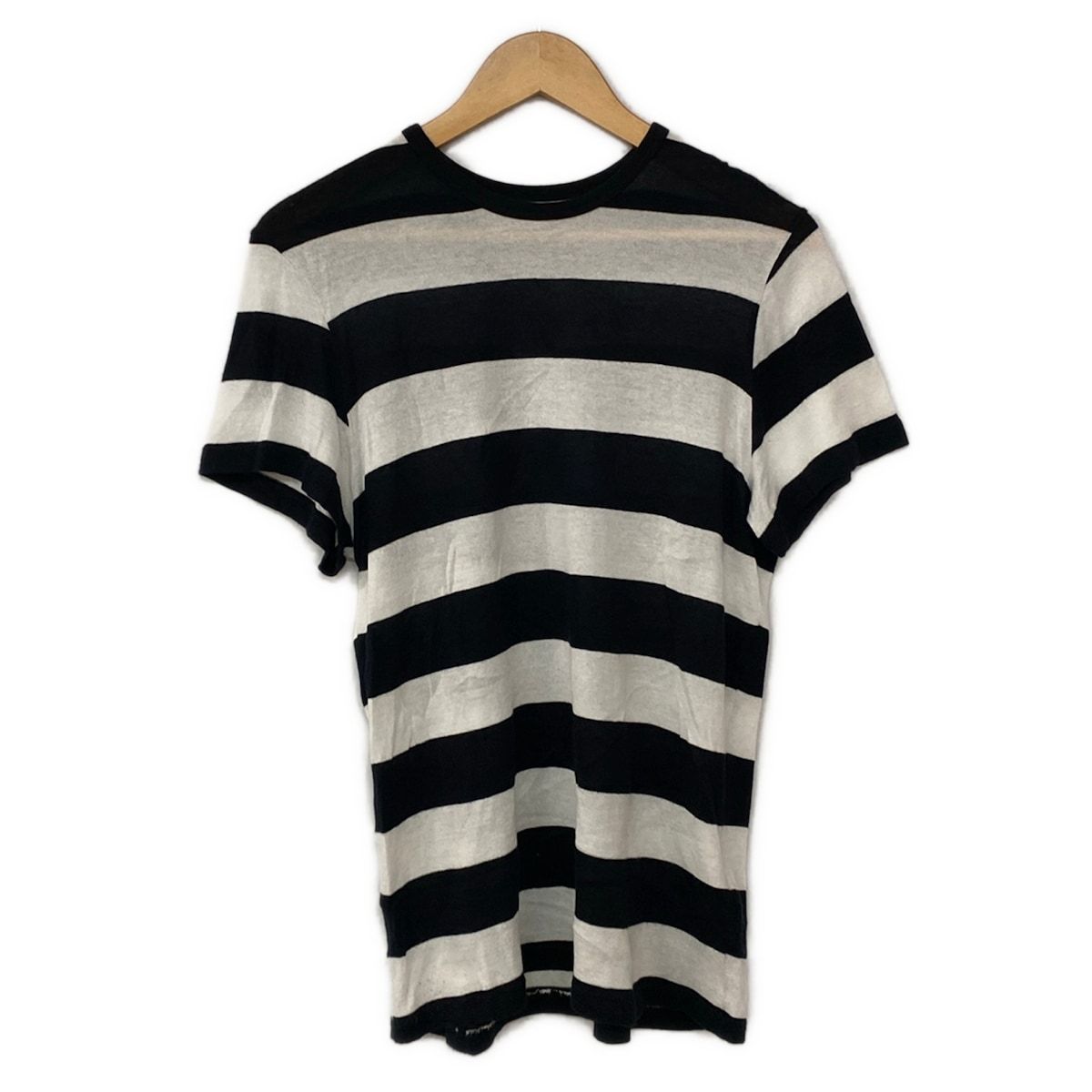 AMIRI(アミリ) 半袖セーター サイズIT48 レディース美品 - 白×黒 クルーネック/ボーダー/シースルー