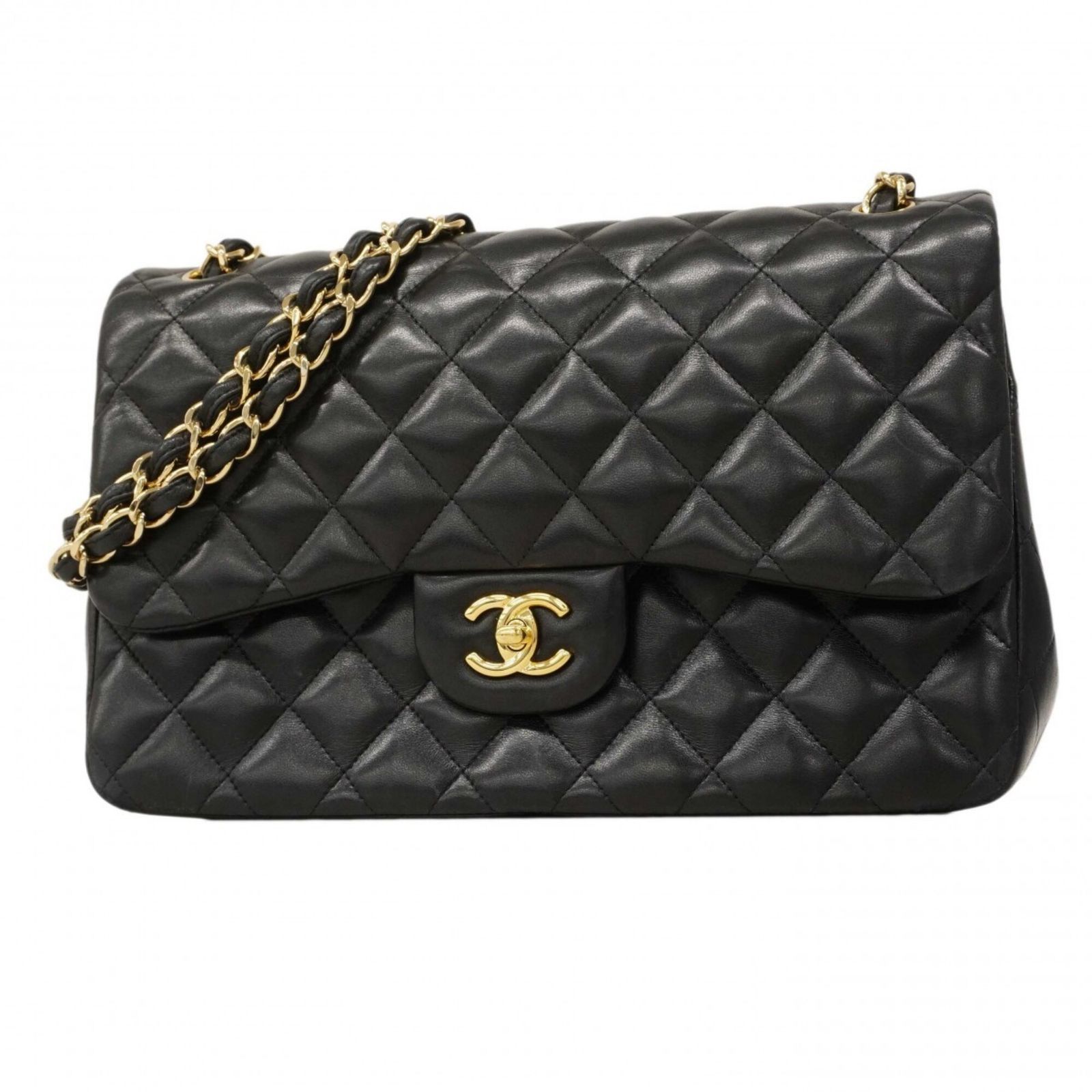 シャネル(Chanel) シャネル ショルダーバッグ デカマトラッセ Wフラップ Wチェーン ラムスキン ブラック レディース OP000750