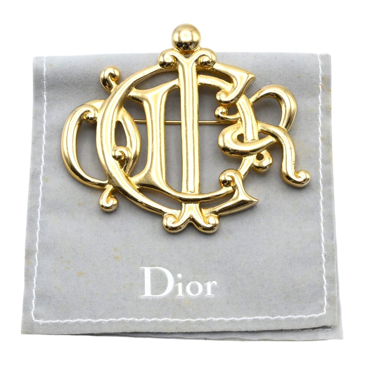 Christian Dior クリスチャンディオール ロゴ GP ブローチ ゴールド