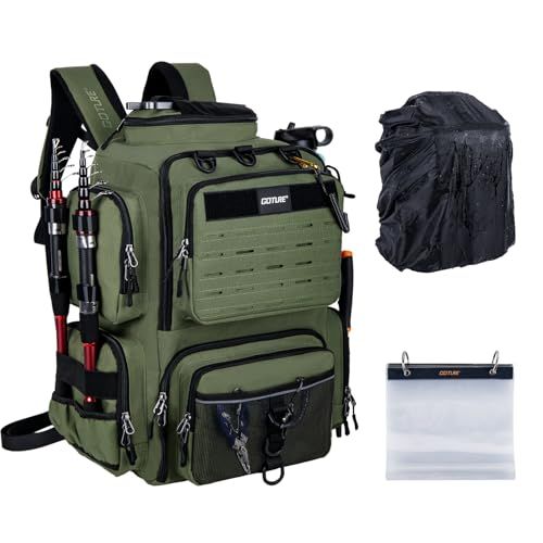 [Goture] ゴチュール 多機能リュック 600D ミリタリーグリーン GREEN 撥水加工 釣り道具収納 ソフトルアー袋・レインカバー付属 アウトドア リュックサック タックルバッグ 登山 ギフト 父の日wb c12d6873