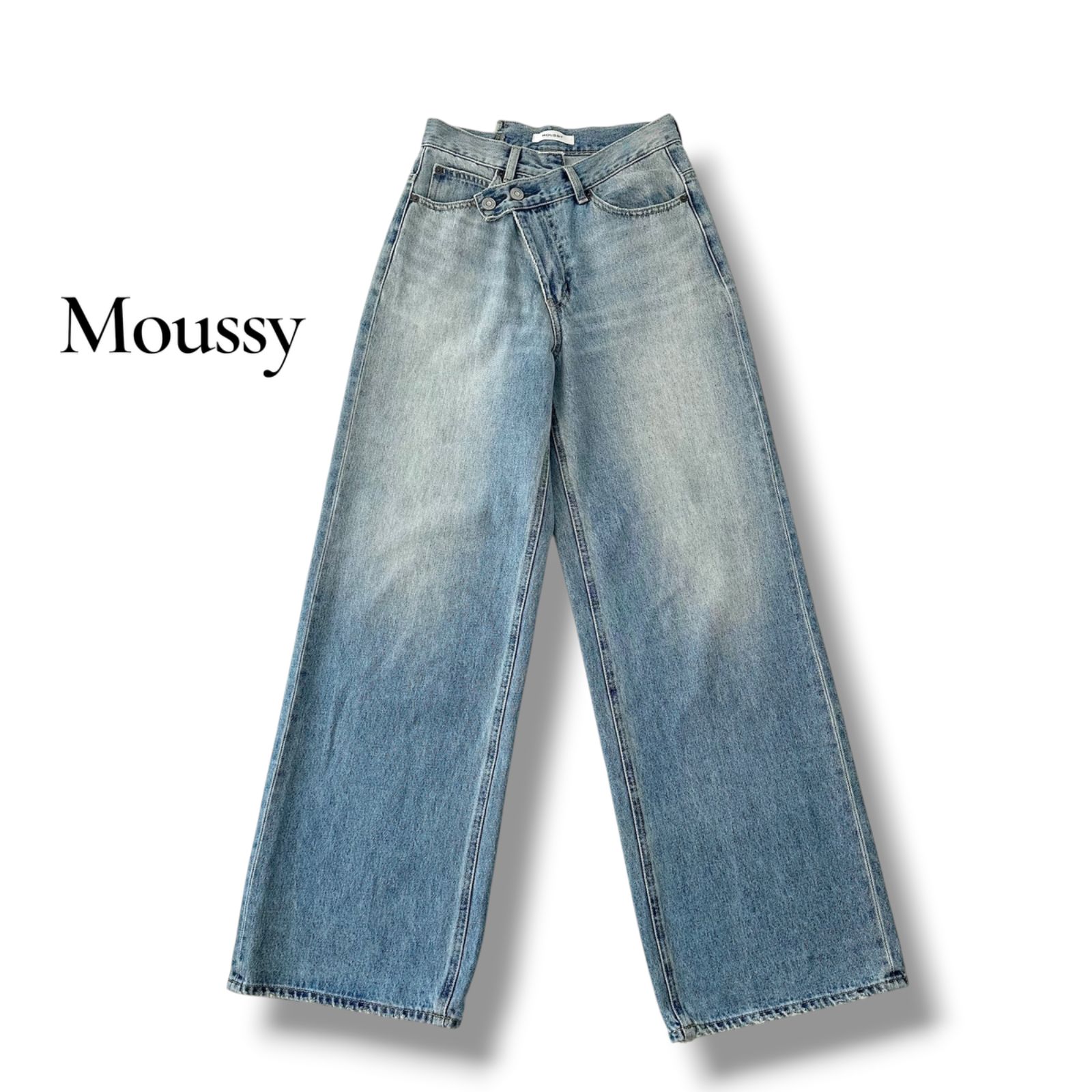 マウジー MOUSSY CROSS WAIST WIDE STRAIGHT デニムパンツ ブルー 1 Mサイズ相当 6M009