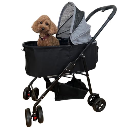 【PETLIER】 ペットカート 小型中型犬・猫用 多頭飼い 折りたたみ式 分離型バスケット搭載 ゆったりサイズ 日本国内メーカー 360度回転EVAタイヤ 高剛性フレーム 車載対応 ドリンクホルダー付 ブラック （カーキ/グレー)wb 99d99e36