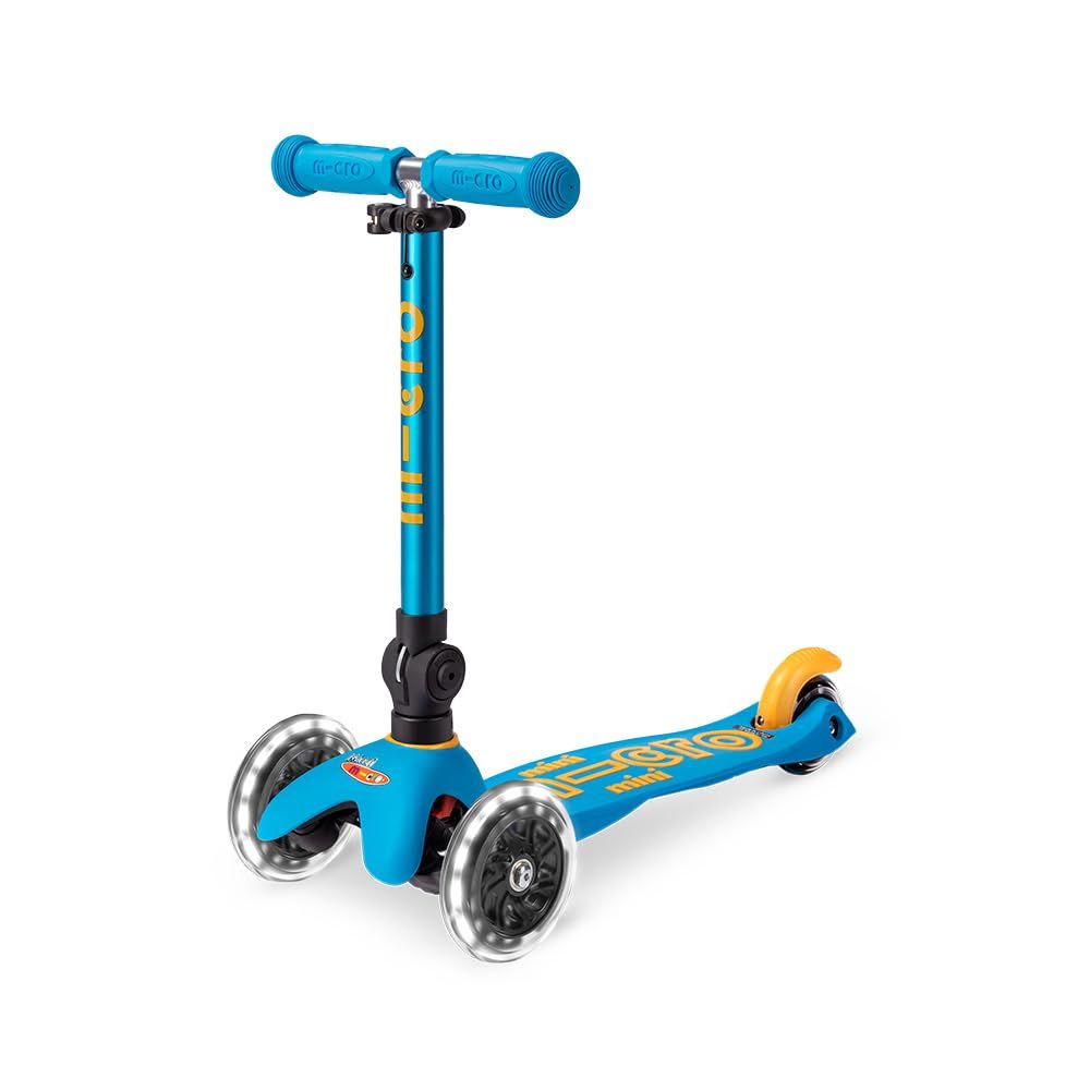 新品 《正規品》マイクロスクーター ミニ マイクロ 折りたたみ デラックス キックボード 子供 オーシャンブルー 3輪 前輪LED 折りたたみ可能 高さ調整可能 滑り止め加工 衝撃吸収機能 低重心設計 耐荷重20kg キックスケーター