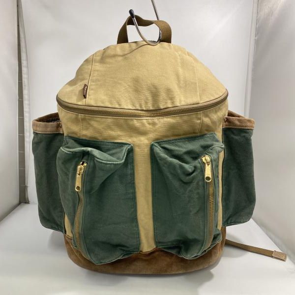 中古】TWOPEACE キャンバスバックパック ベージュ×グリーン ツーピース 