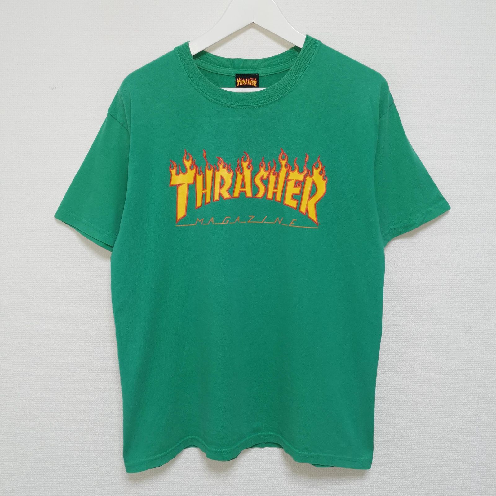 M 00s THRASHER スラッシャー FLAME Tシャツ 緑 USA