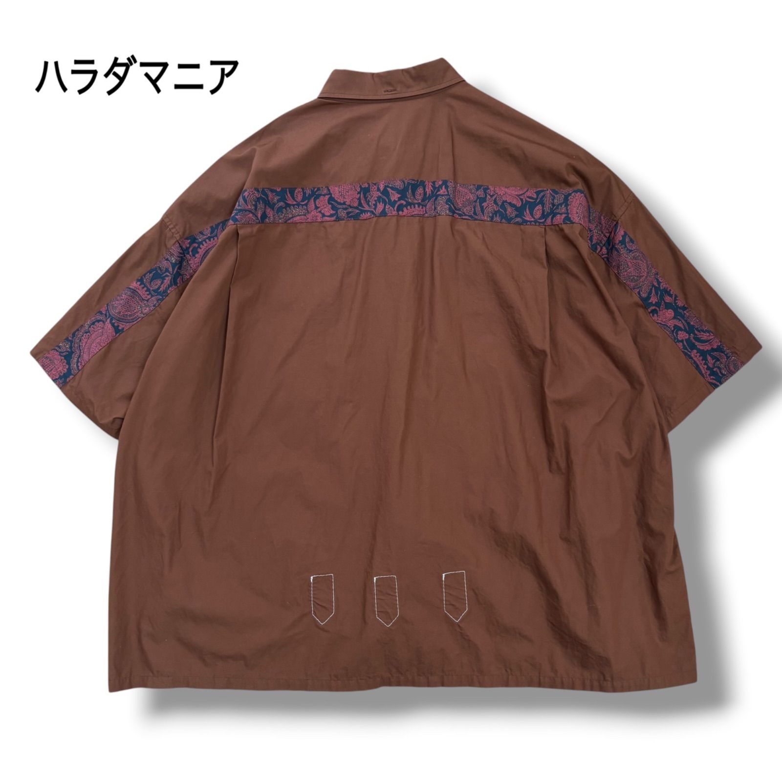 【ハラダマニア】ペイズリー切替 コットン ワークシャツ ブラウン L