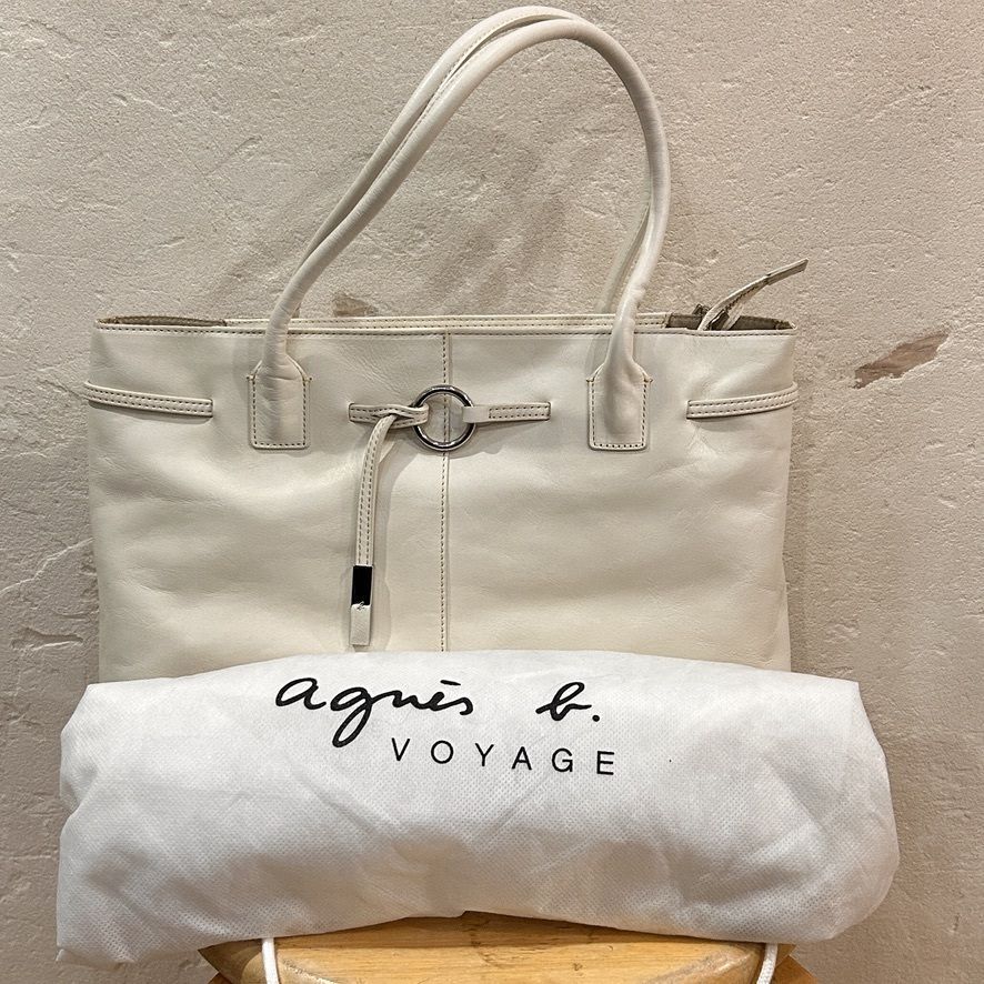 agns b./アニエスベー VOYAGE ボヤージュ レザートートバッグ ホワイトレザー ハンドバッグ Made IN Japan 日本製 used