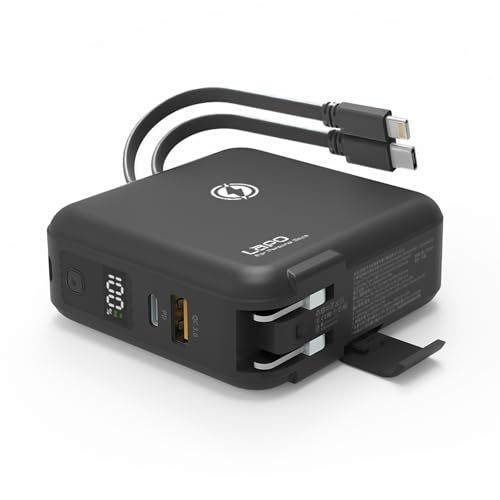 LaPO 大容量 10000mAh 22.5W 高速充電 5台同時充電 温度管理機能 旅行 262g 多機能【 ワイヤレス lightning type-c コンセント一体型 ケーブル内蔵 】PSE認証 ブラック b15a8707