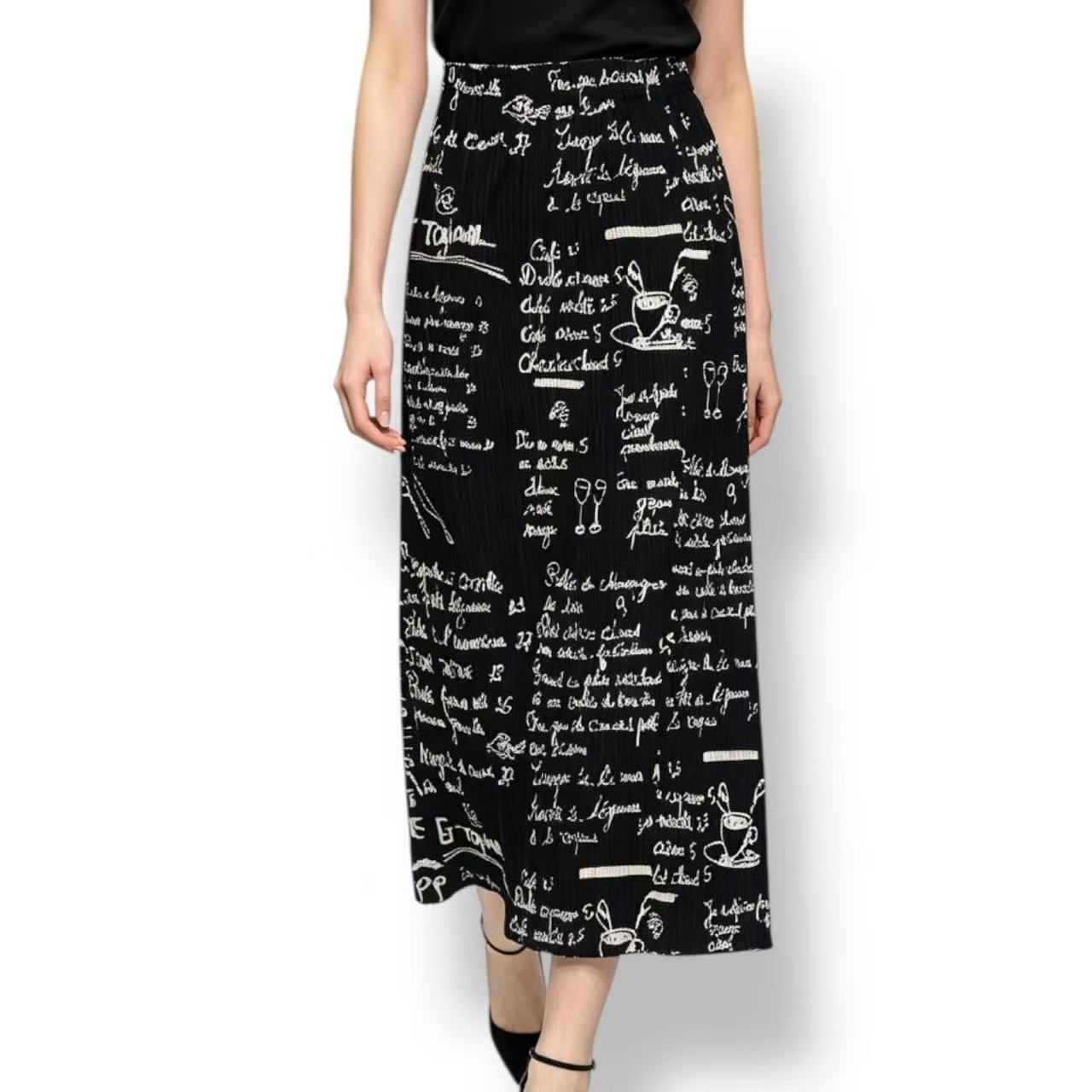 極美品 ISSEY MIYAKE イッセイミヤケ PLEATS PLEASE プリーツプリーズ スカート アルファベット デザイン ブラック サイズ3