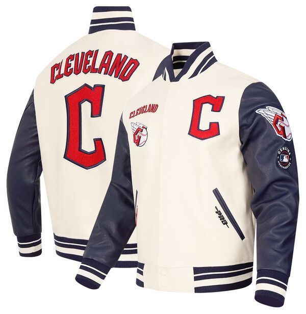 プロスタンダード メンズ アウター ジャケット・ブルゾン ウール Pro Standard Mens Cleveland Guardians Wool Varsity Jacket Cream クリーム