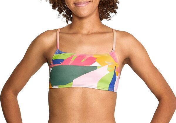 スピード レディース 水着 トップのみ プリント Speedo Womens Printed Fixed Back Bikini Top BLOCK TROPICSDARK IVY
