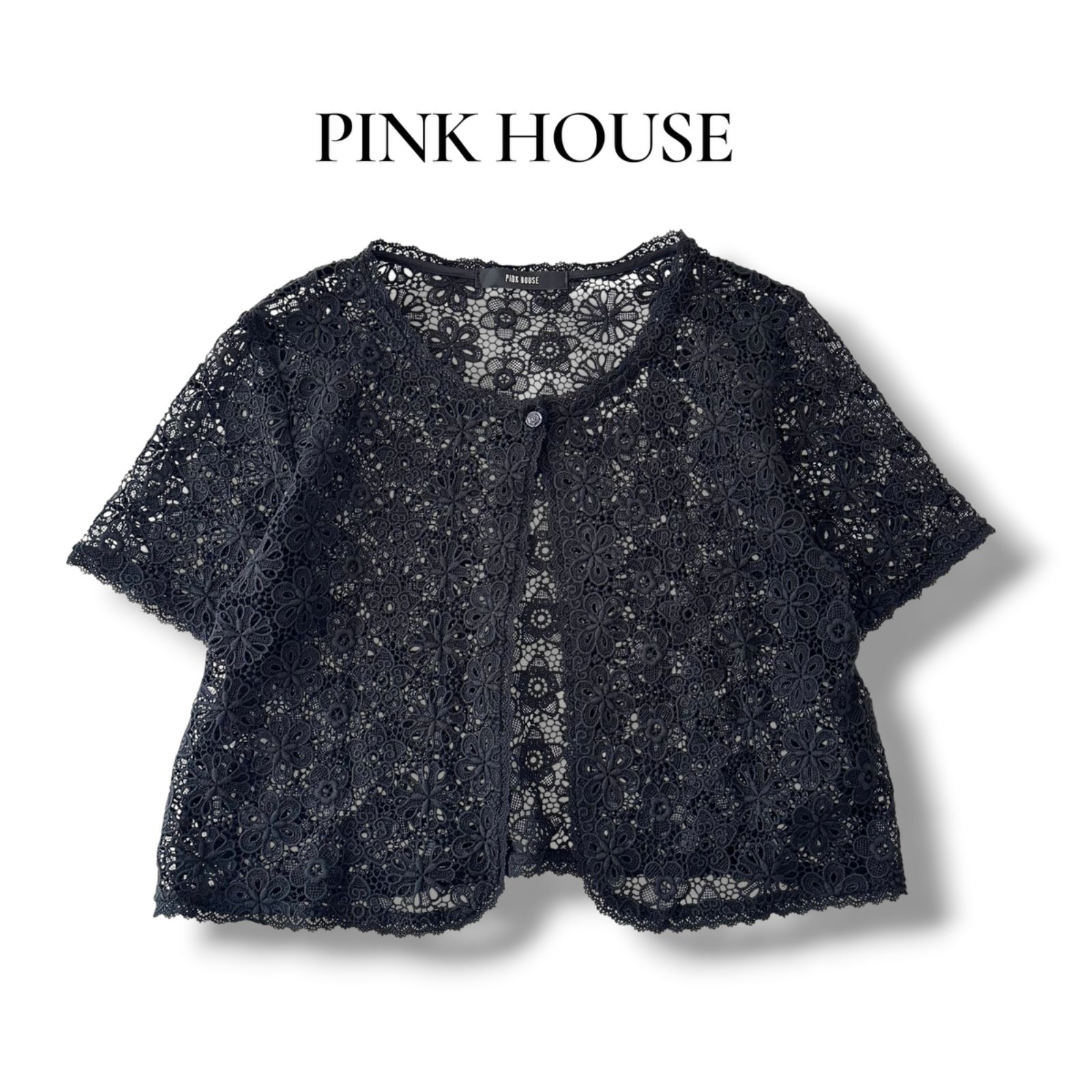ピンクハウス PINK HOUSE フラワーレース ボレロ カーディガン ブラック フリー ✨美品✨ 6M011