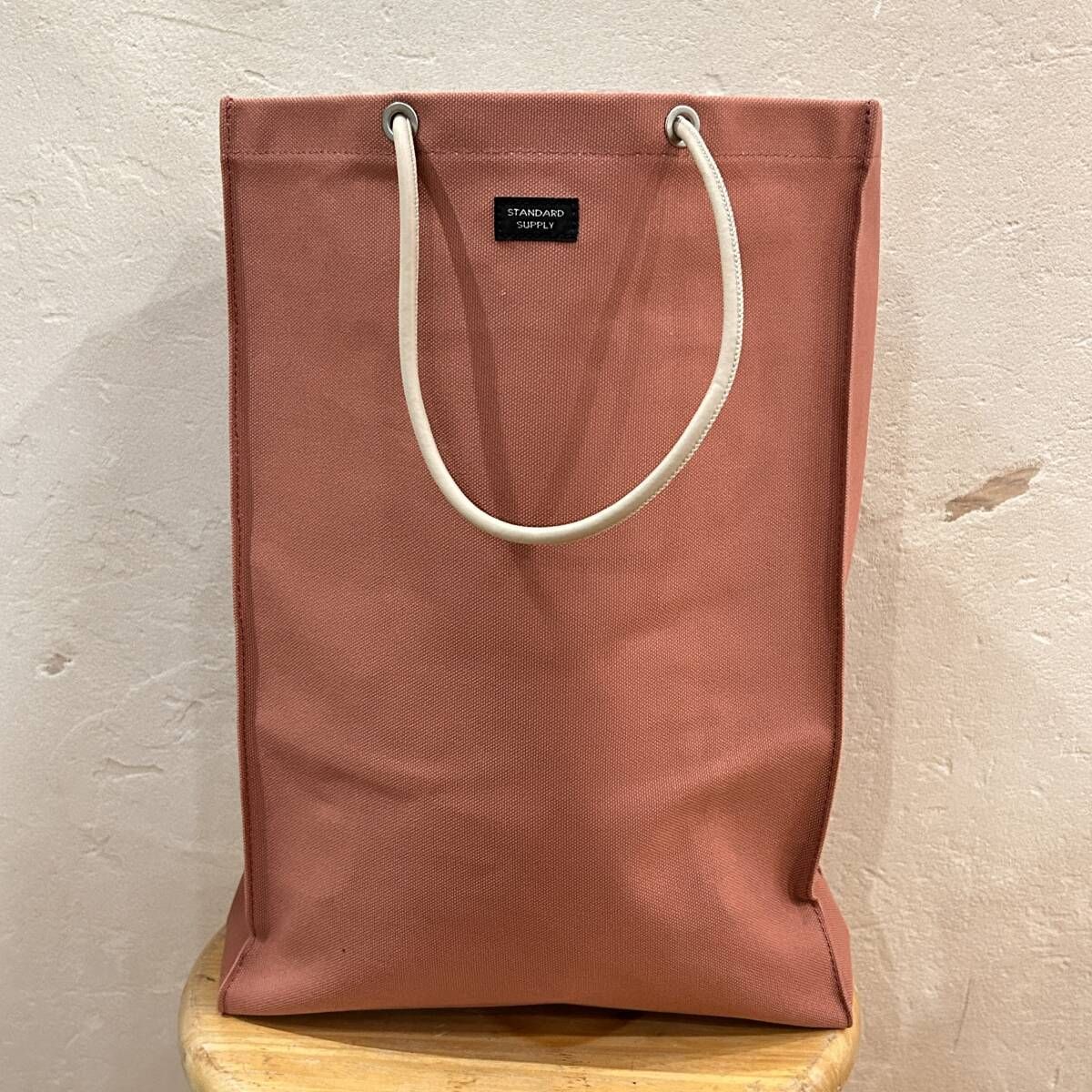 未使用品 STANDARD SUPPLY / スタンダードサプライ TALL TOTE M トールトート バッグ SALMON PINK MADE IN JAPAN 日本製 コットン×レザー