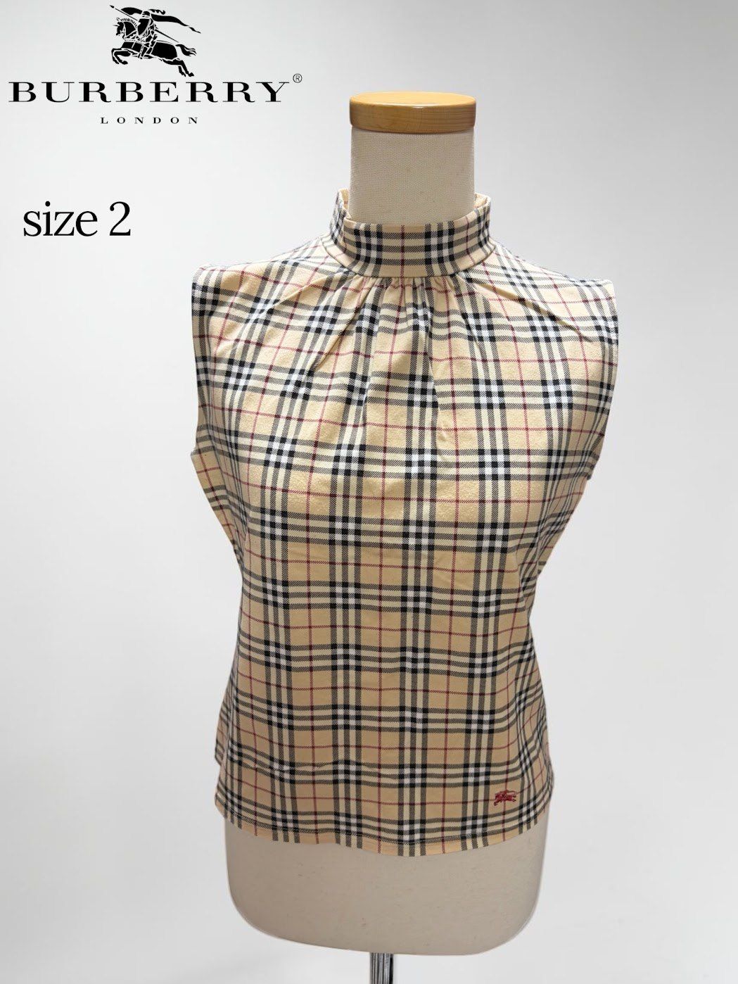 ★ BURBERRY LONDON バーバリーロンドン ノバチェック ノースリーブ ハイネック トップス ベージュ系 サイズ2