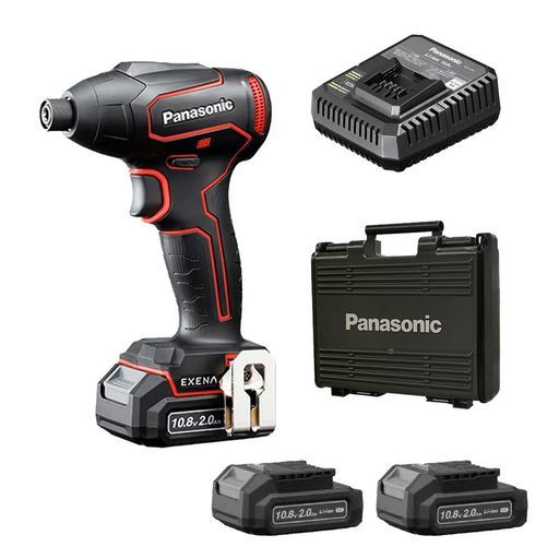 パナソニック(Panasonic)充電インパクトドライバー10.8V2.0Ah電池パックx2個充電器プラスチックケース付EXENALシリーズEZ1P31F10D-Rレッド