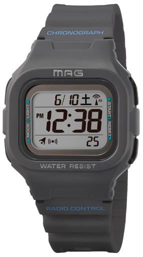 MAG(マグ)腕時計デジタル電波ソーラーデュアルパワー防水ウレタンベルト少し小さめ子供でも使用可能MW-550AGYグレー