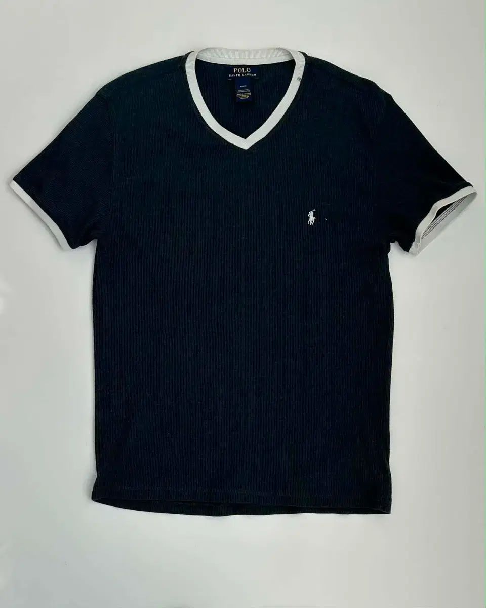 M ポロ ラルフローレン ブラック ワッフル 半袖 リンガー Tシャツ