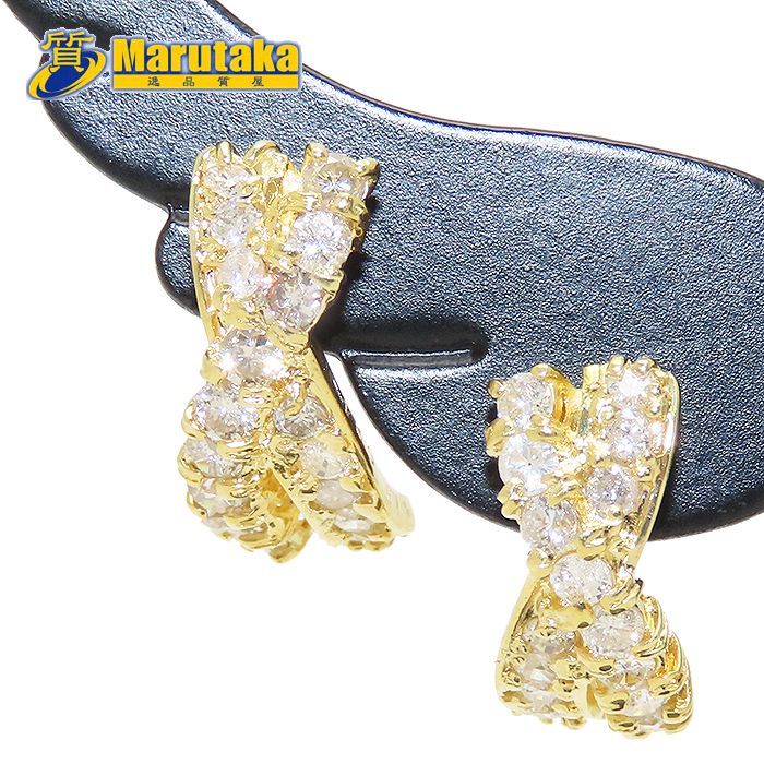 クロス モチーフ ダイヤモンド ピアス K18 レディース 750 YG X 逸品質屋 丸高 尼崎市18K Yellow Gold Cross motif Diamond Earrings Marutaka USED jewelry 兵庫県 送料無料 中古