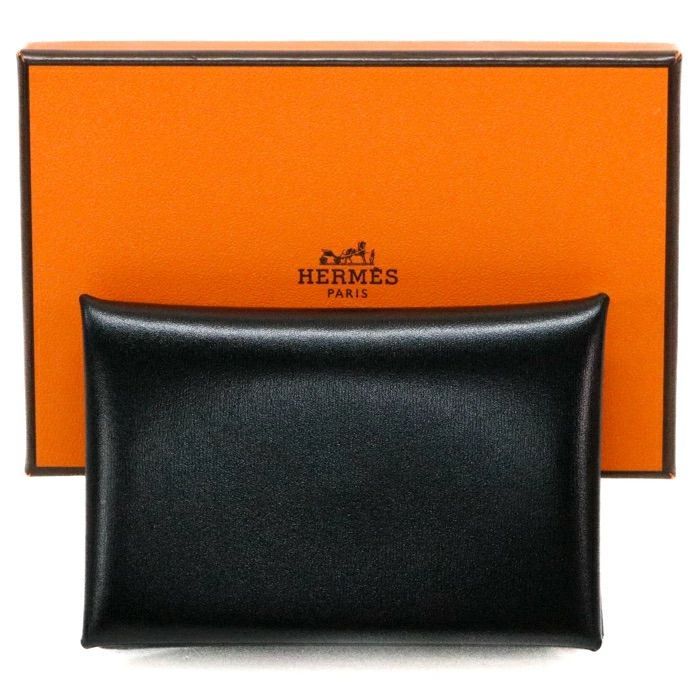 【SAランク】 エルメス HERMES カルヴィ ボックスカーフ (レザー) SV金具 W刻印 (2024年) カードケース コインケース コンパクトウォレット ミニ財布 メンズ レディース ノワール (ブラック) 正規品 極美品 中古 mbx15011