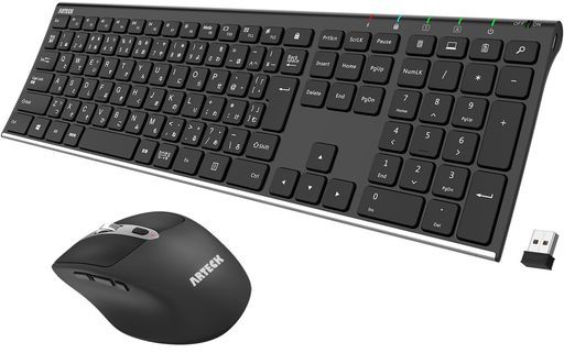 Arteck2.4G無線ワイヤレスキーボードマウスセット軽量薄型Type-C充電式フルサイズキーボードマウスコンピューター、デスクトップ、PC、ラップトップ、Windows11/10/8/7との交換性あり