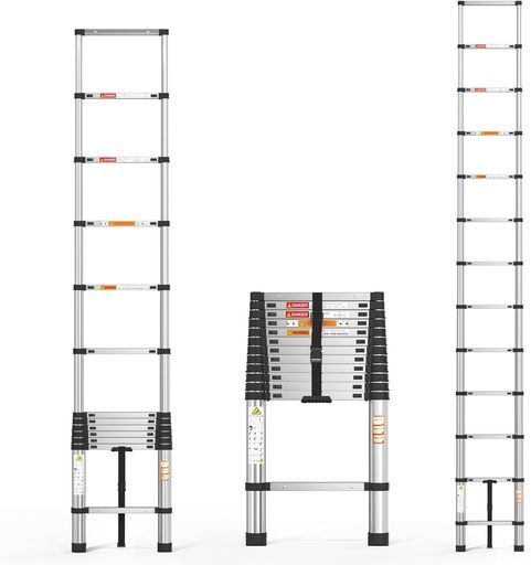DayPlus伸縮はしご最長5m(16.5ft)折り畳み伸縮梯子多機能アルミはしご持ち運びに便利軽量耐荷重150kg室内室外両用自動ロック安全ロックスライド式アルミ梯子ホームロフトオフィスに適合日…
