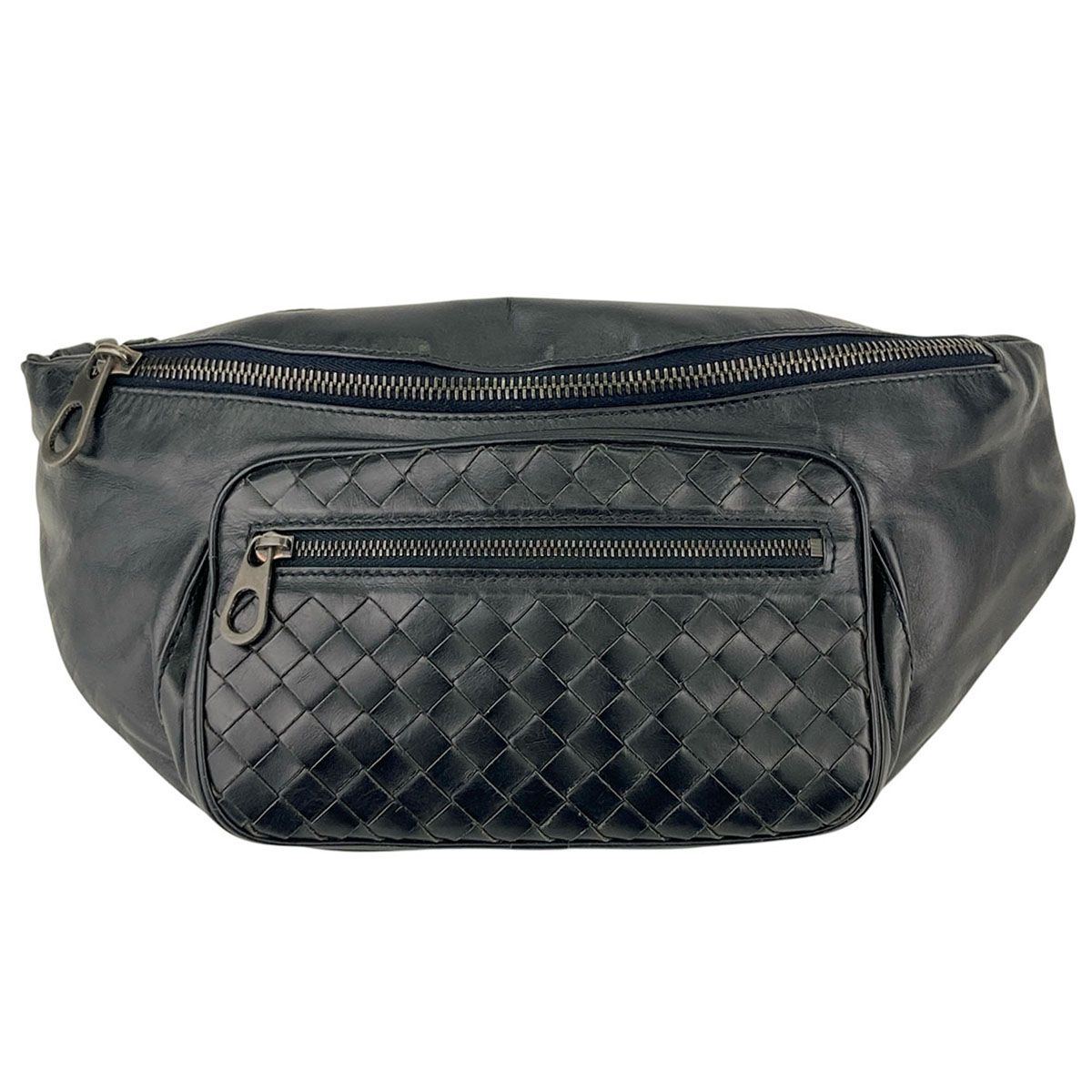 8万→ボッテガヴェネタ■レザーイントレチャート ウエストポーチ ボディバッグ黒 BOTTEGA VENETA】ボッテガヴェネタ『イントレチャート ウエストポーチ