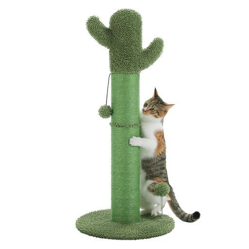 PAWZRoad猫爪研ぎサボテン極太12cm縦置き爪研ぎポールカスが出ない麻紐猫つめとぎタワー大型猫太め省スペース運動不足解消人気-85cmグリーン