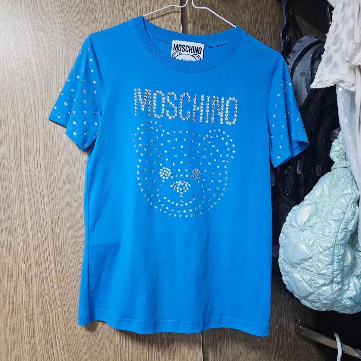 新品 モスキーノ テディベア ストーン 半袖 Tシャツ ブルー