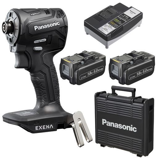 パナソニック(Panasonic)充電インパクトドライバーEZ1PD1スタンダードセット【ONEATTACH対応】(18V5.0Ah電池パックx2個/充電器/プラスチックケース付)EXENAデュアル(14.4V/18V対応)
