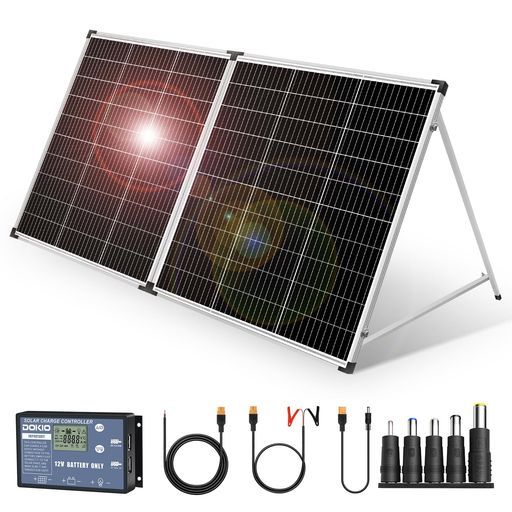 DOKIOソーラーパネル200W折りたたみ式ポータブル太陽光パネル12V単結晶20Aチャージコントローラー付ポータブル電源用車中泊キャンプ防災用