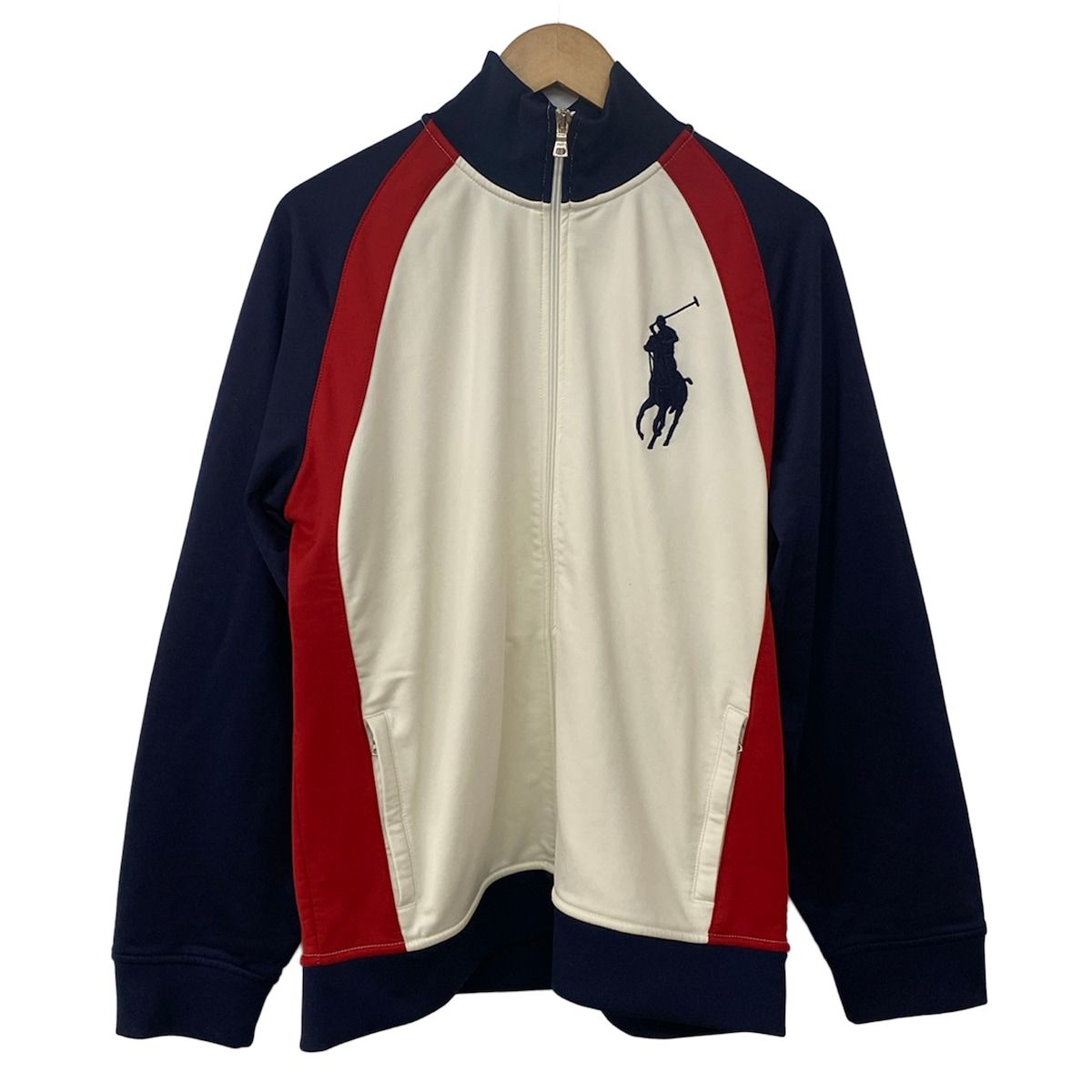 POLObyRalphLauren(ポロラルフローレン) ジャージ サイズL メンズ美品 ビッグポニー アイボリー×ダークネイビー×レッド 長袖