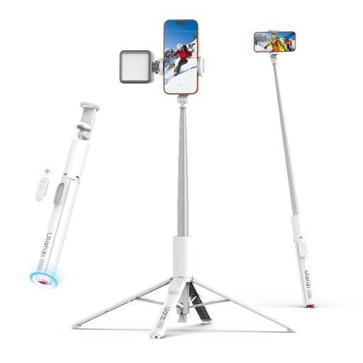 UlanziMT86三脚スマホ三脚四脚安定自動開閉片手で操作自撮り棒スマホスタンドiPhone&Androidに対応153cm8段階伸縮360°回転じどり棒リモコン付きコールドシュー付きスマホセルカ棒携帯コンパクト