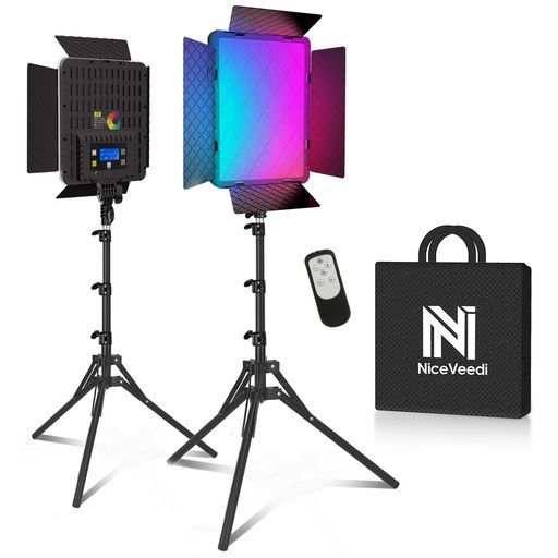 NiceveediRGBLEDビデオライト40W高出力撮影用ライト540LED大型パネルバイカラー2700K〜6500K無段階調光CCT/HSI/RGB/シーンモード20種類2個セット三脚スタンド付き高さ190cm対応リモコン操作