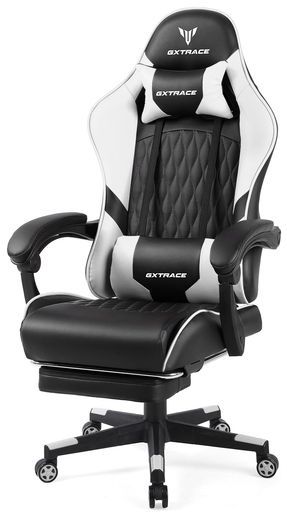 GXTRACEゲーミングチェアゲームチェア白連動アームレストオフィスチェアデスクチェアパソコンチェア椅子オットマンリクライニング(White)