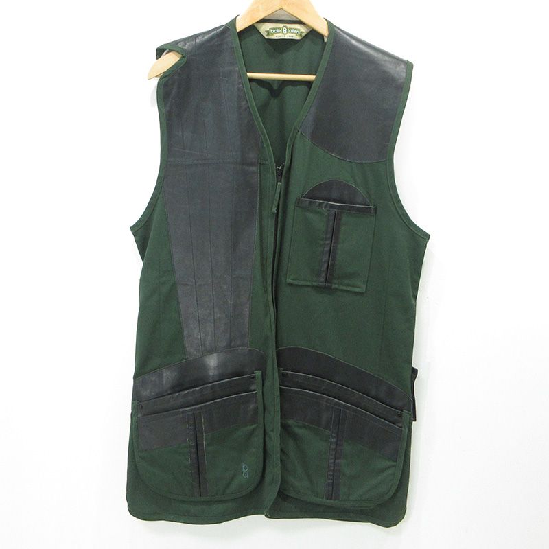 【三重本店】 中古 OLD | オールド BOB ALLEN ボブアレン シューティングベスト レザー切替えロゴ刺繍ベスト ハンティング カーキグリーン サイズ：M 【93】