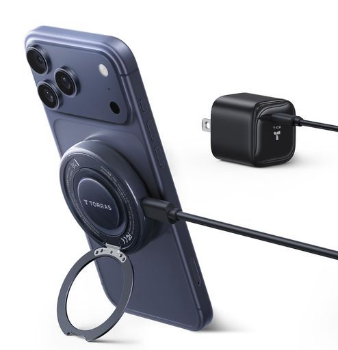 TORRASOstandAirCircleワイヤレス充電器【Qi2.2認証25Wxスマホ熱対策】置くだけ急速充電高回転ファンMagsafe充電器スマホ充電スタンド超薄軽量充電ケーブル&プラグ同梱PSE認証済みiPhone12-17/