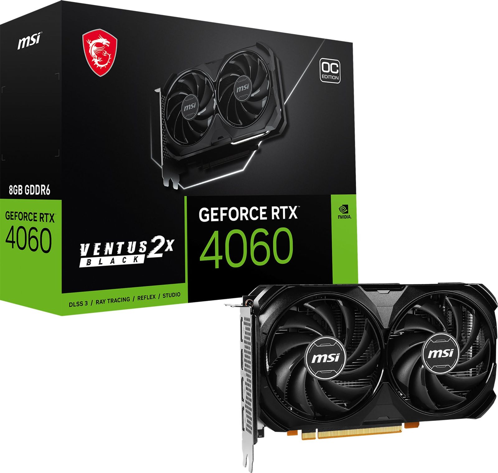 MSI GeForce RTX 4060 VENTUS 2X BLACK 8G OC グラフィックスボード VD8560 [1)RTX4060 VENTUS メモリ8GB]