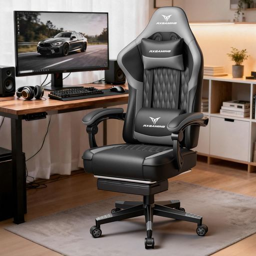 RXGAMINGゲーミングチェアオフィスチェアイス椅子テレワーク疲れない幅広座面デスクチェアオットマン付きゲーム用チェア145°リクライニングテレワークパソコンチェア座り心地よい収納…