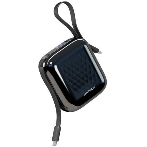 MATECH 大容量 小型 (最小級設計, 10000mAh) 急速充電 ケーブル内蔵 ライトニング タイプC ケーブル iPhone/Android PocketCell 10000 (ブラック)@ fc62b0e2