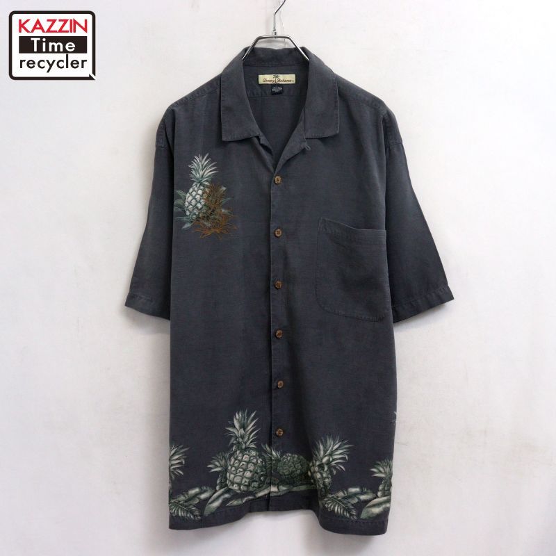 00s Tommy Bahama パイナップル柄 オープンカラー シルク アロハシャツ メンズ 表記Lサイズ 4,736円