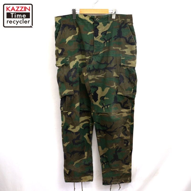80s USA製 vintage U.S.ARMY グリーンリーフカモ ジャングルファティーグ リップストップ ミリタリーパンツ メンズ 表記L-Lサイズ